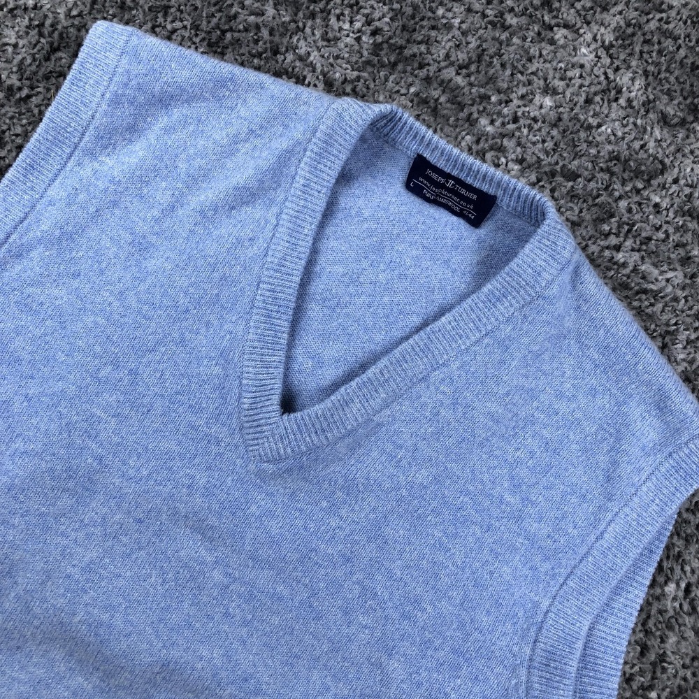 Joseph Turner‎ Sweater Vest Mens Large Blue 100% Lambswool V-Neck Knit Pullover